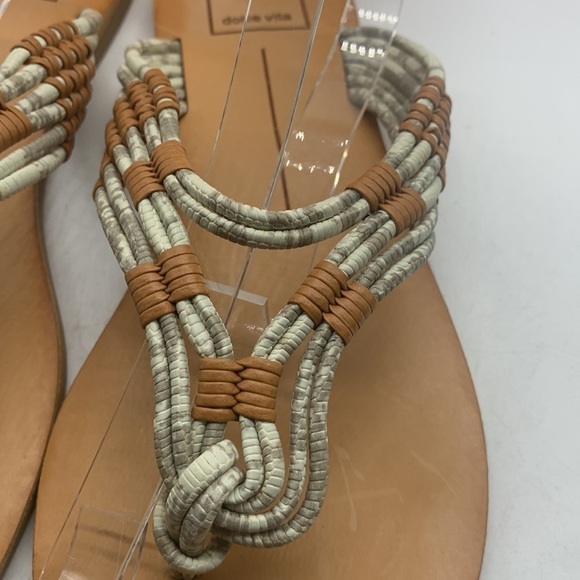 Dolce Vita Gray Tan Leather Flip Flops rubber bottom Sz 8. FFT0526B - Picture 2 of 8